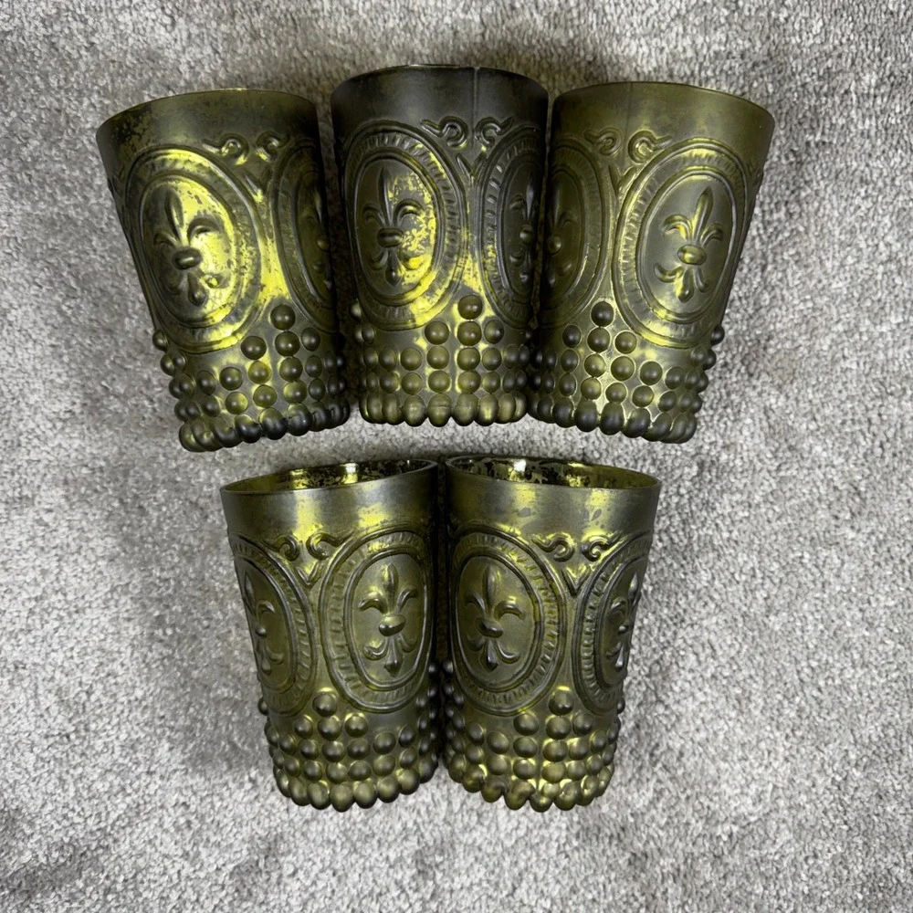 Mercury Glass Fleur De Lis Votive Candle Holders Green‎ Set of 5